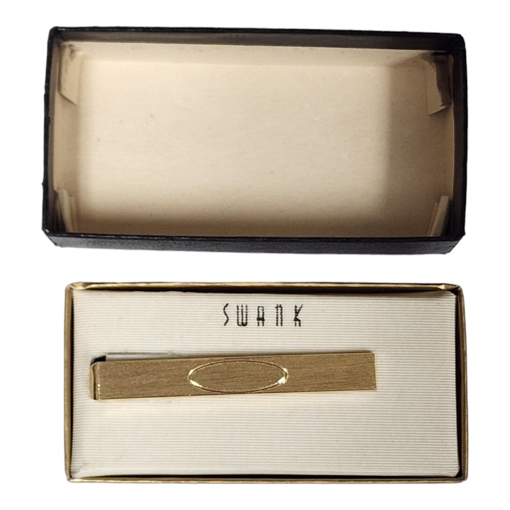 Vintage Engravable Tie Bar Swank Brushed Gold with Original Box